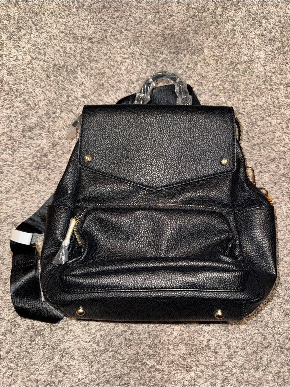 Black Vegan Leather Women's Diaper Backpack - Classic Everyday Bag